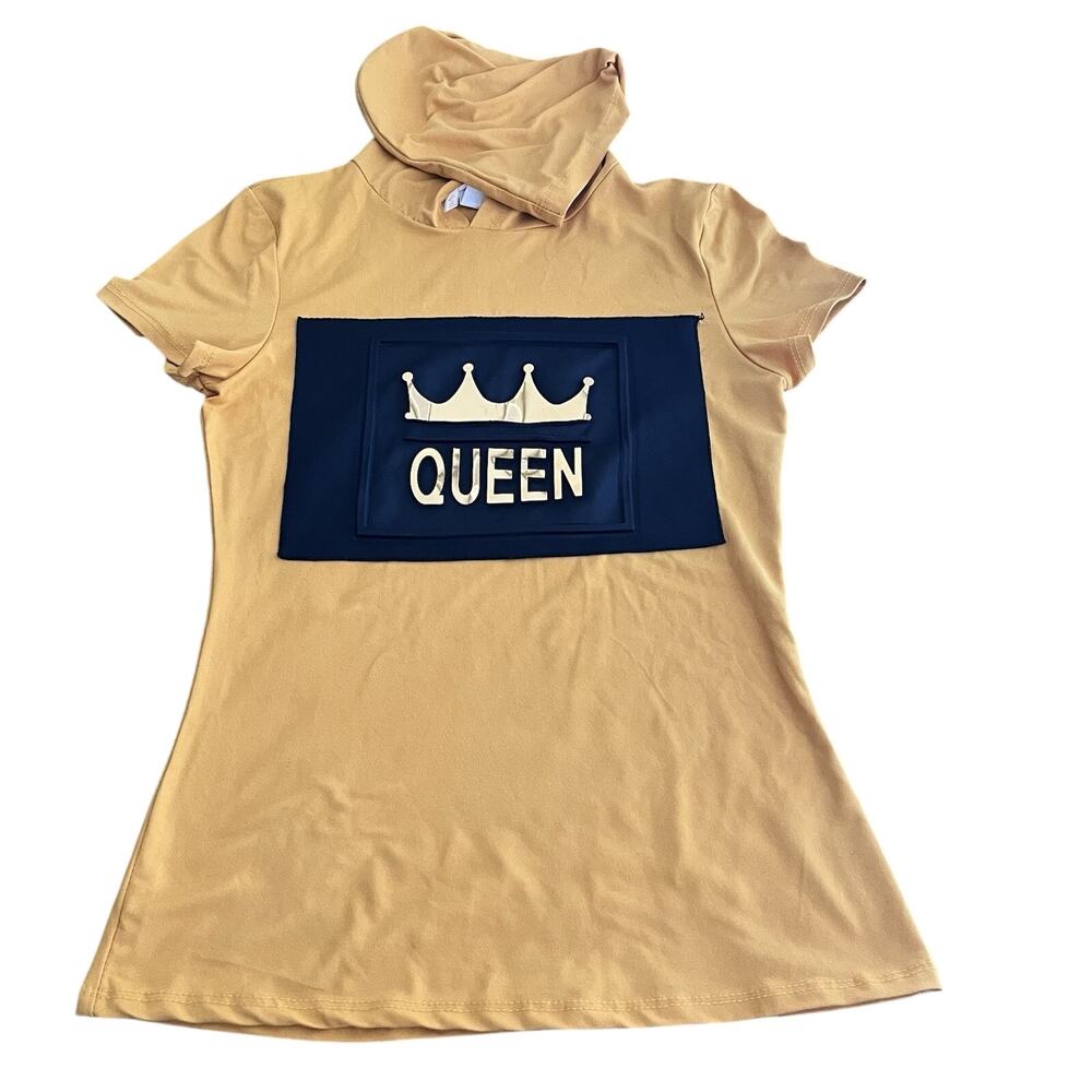 Picky‎ Girl Shirt Yellow with Hoodie QUEEN Design Short Sleeve Size S